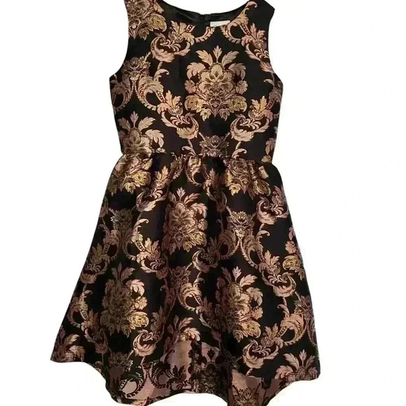 The Children's Place Dress Size 14 Black Gold Fit & Flare Asymmetrical Hem Party - Picture 1 of 10